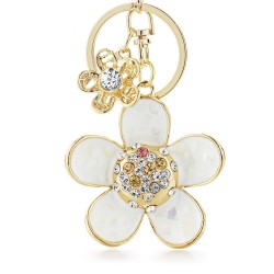 Daisy flower with pearl and crystal - keyringKeyrings
