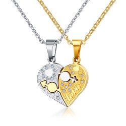 rhinestone charm pendant necklace - love heart shaped link chain necklace - gift jewelry accessoriesNecklaces