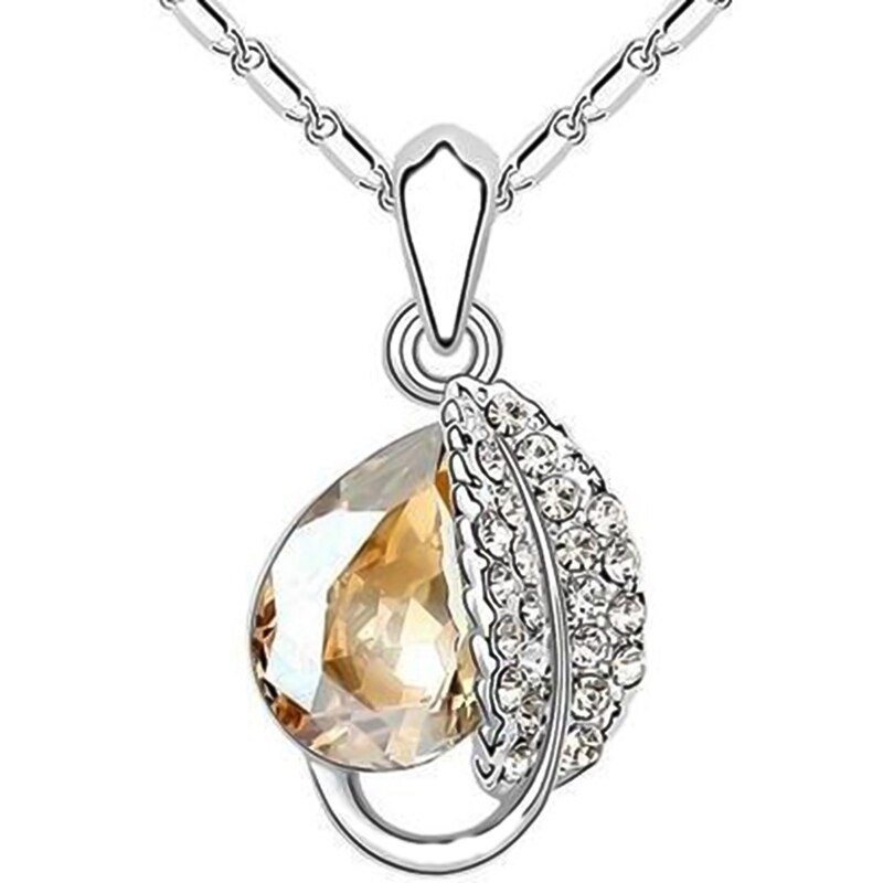 Leaf & crystal pendant - stainless steel necklaceNecklaces