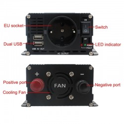 Inverter dc to ac - LCD display power - EU/ universal outlet - cigaretteSolar panels