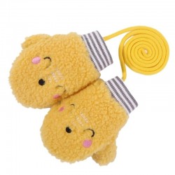 Kids warm plush gloves - one finger - with rope - animals designClothing