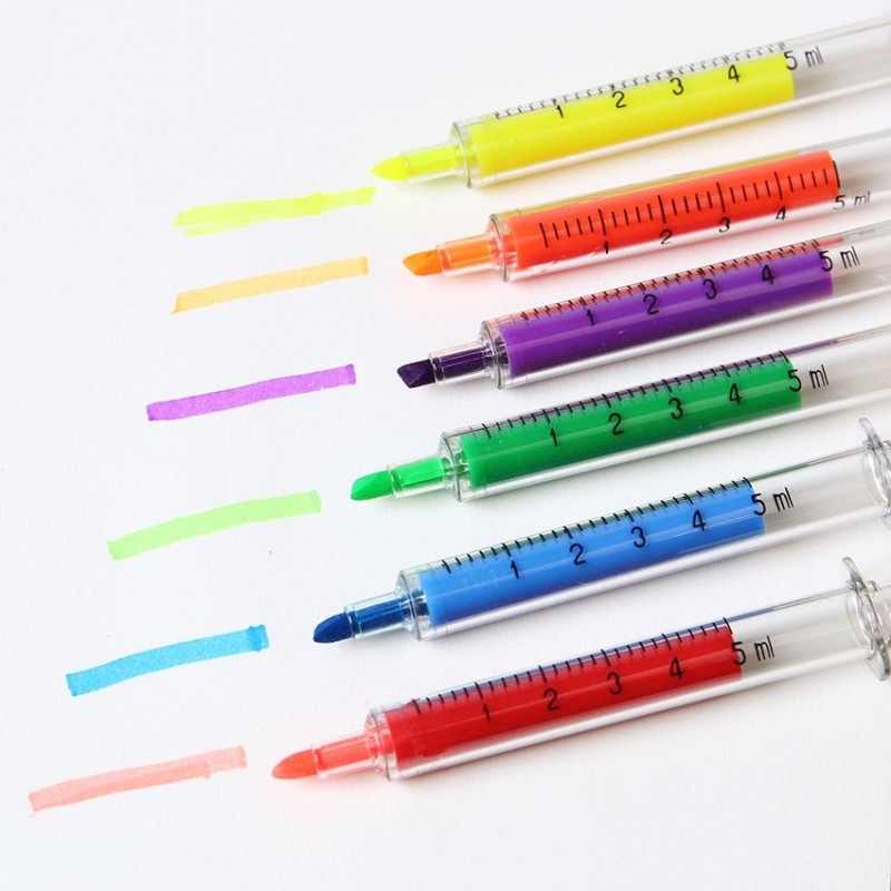 Needle / syringe shaped pens - highlighters - markers - 6 piecesPens & Pencils