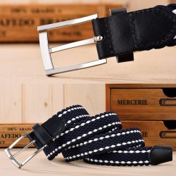 Braided elastic belt - leather - unisexBelts