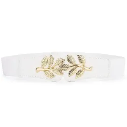Fashionable elastic wide belt - leafs emblem buckleBelts