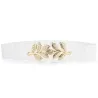 Fashionable elastic wide belt - leafs emblem buckleBelts