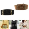Retro belt - wide buckle and strings - elastic leather corsetBelts
