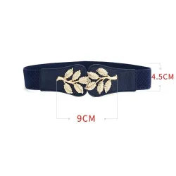Fashionable elastic wide belt - leafs emblem buckleBelts