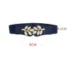 Fashionable elastic wide belt - leafs emblem buckleBelts