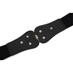 Fashionable elastic wide belt - leafs emblem buckleBelts