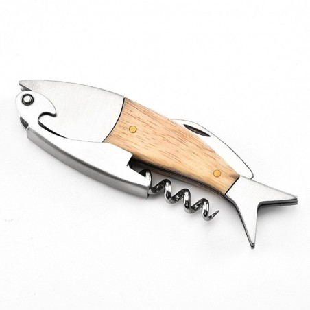 Corkscrew / bottle opener with wood handle - fish shapeBar supply