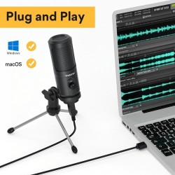 AU-PM461TR - USB microphone condenser - recording - online teaching - meetings - live streaming - gaming - with tripod standM...