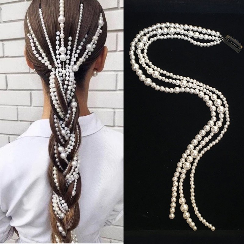 Punk style hair extension - 3-row chain - clip with pearlsHair