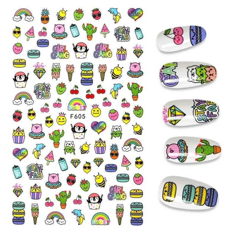 Nail art stickers - colorful flowers & cartoonsNail stickers