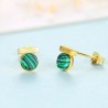 Elegant round stud earrings - with green malachite - 925 sterling silverEarrings