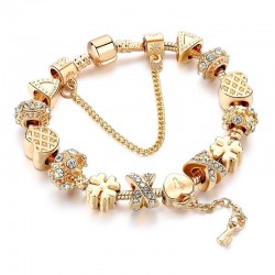 Trendy gold bracelet with charms - hearts - beads - clover - keyBracelets