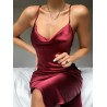 Sexy silk dress - calf-length - thin straps - with a side slitDresses