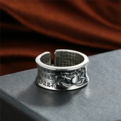 Buddhism heart sutra & lotus - ring - resizable - 925 sterling silverRings