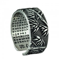 Buddhism sutra - bamboo leaves - ring - resizable - 925 sterling silverRings