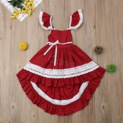 Elegant red dress for girls - with lace ruffles - irregular lengthClothing