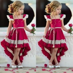 Elegant red dress for girls - with lace ruffles - irregular lengthClothing