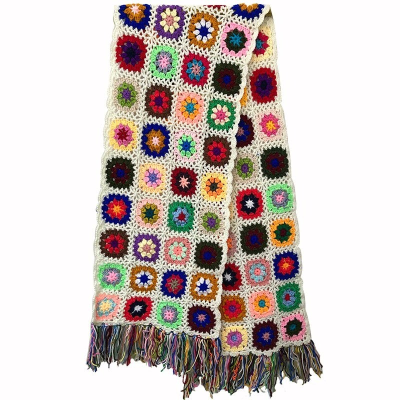 Handmade crochet scarf - with flowers - with tasselsScarves