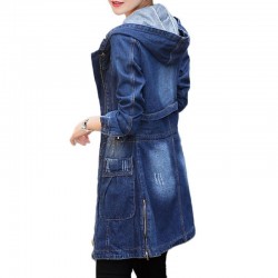 Trendy denim long jacket - with hood - zipper - pocketsJackets
