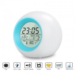 Round LED alarm clock - colorful glowing backlight - thermometer - calendar - dateClocks