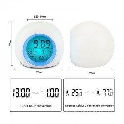 Round LED alarm clock - colorful glowing backlight - thermometer - calendar - dateClocks