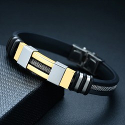 Stylish men's bracelet - stainless steel / mesh / siliconeBracelets