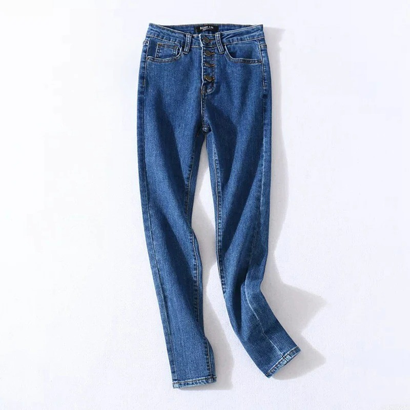 High waisted skinny jeans - with front buttons - elasticPants