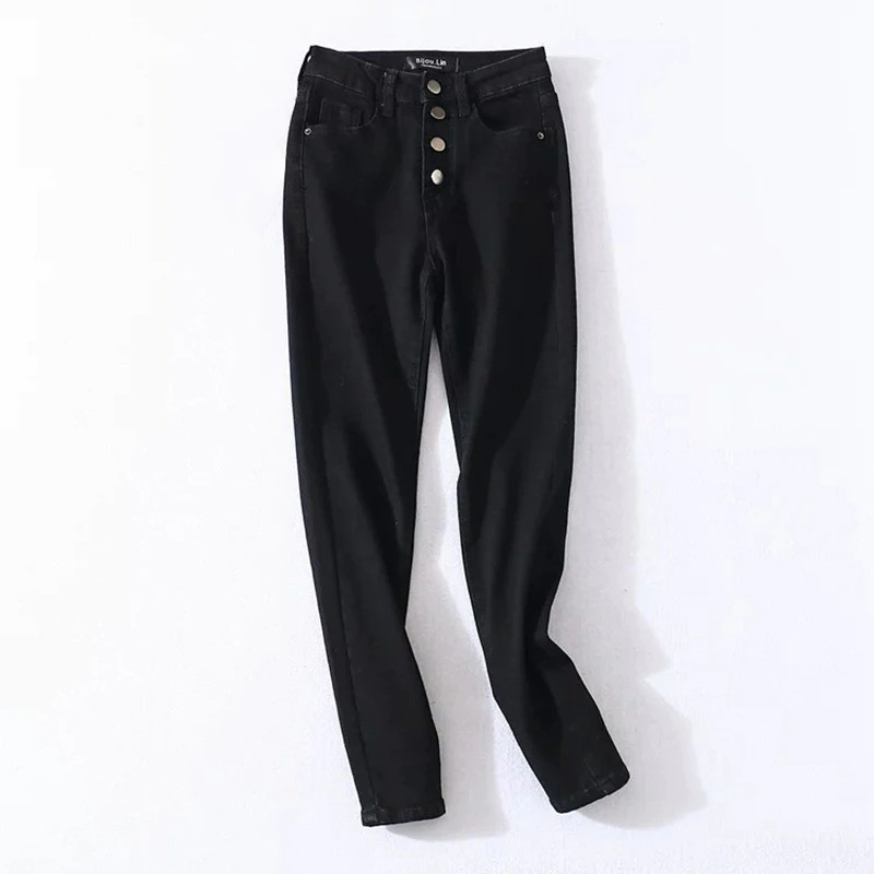 High waisted skinny jeans - with front buttons - elasticPants