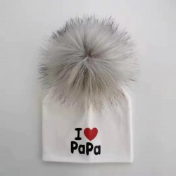 I Love Mama & Papa - warm cotton hat with pom pom - for newborns / kidsHats & caps