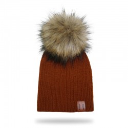 Knitted beanie with pom pom / leather label - unisex - for kids / adultsHats & caps