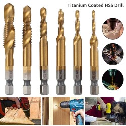 1/4 Inch 6542 Titanium coated - combination metric deburr countersink drills - hex shank - 6 piecesBits & drills
