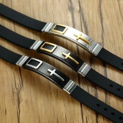 Fashionable cross bracelet - stainless steel - silicone strap - adjustableBracelets