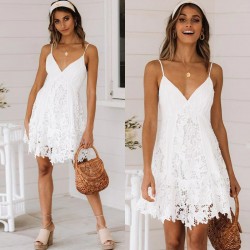 Sexy white mini dress - lace - sleeveless / long sleeveDresses