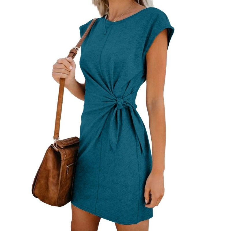 Fashionable mini pregnancy dress - tie-in waist - short sleeve - cottonDresses