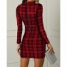 Elegant plaid mini dress - long sleeve - with back zipper - redDresses