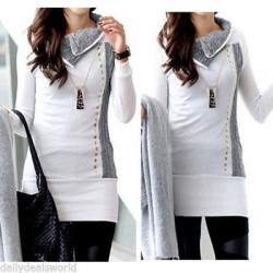White long sweater - high collar - long sleeve - with metal decorationsHoodies & Jumpers