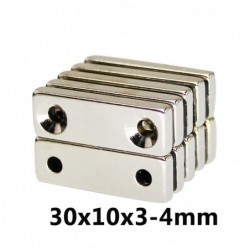N35 - neodymium magnet - rectangular - with double 4mm holes - 30 * 10 * 3mmN35