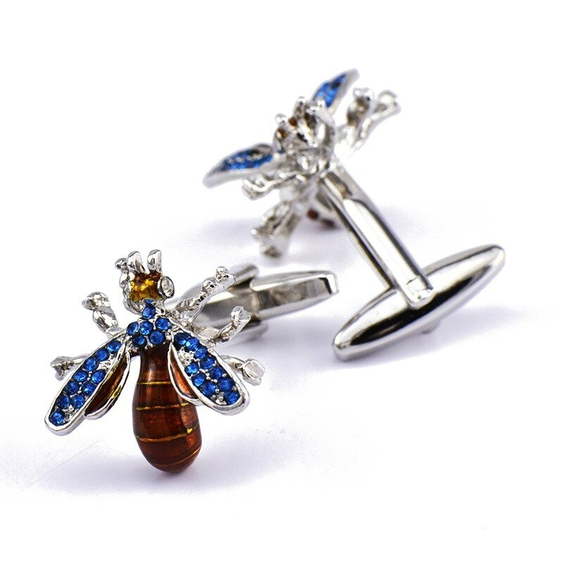 Bee shaped metal cufflinks - with crystalsCufflinks