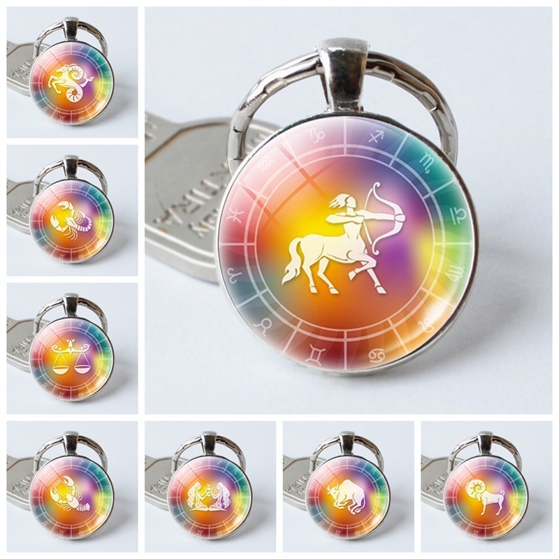 12 constellation zodiac - glass round keychainKeyrings