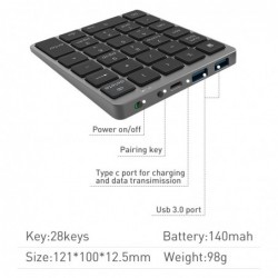 Portable numeric keyboard - Bluetooth - with USB HUB splitterKeyboards