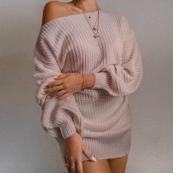 Sexy knitted sweater - mini dress - off-shoulder / lantern sleevesBlouses & shirts