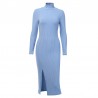Elegant cotton dress - with turtleneck / long sleeve / side cutDresses