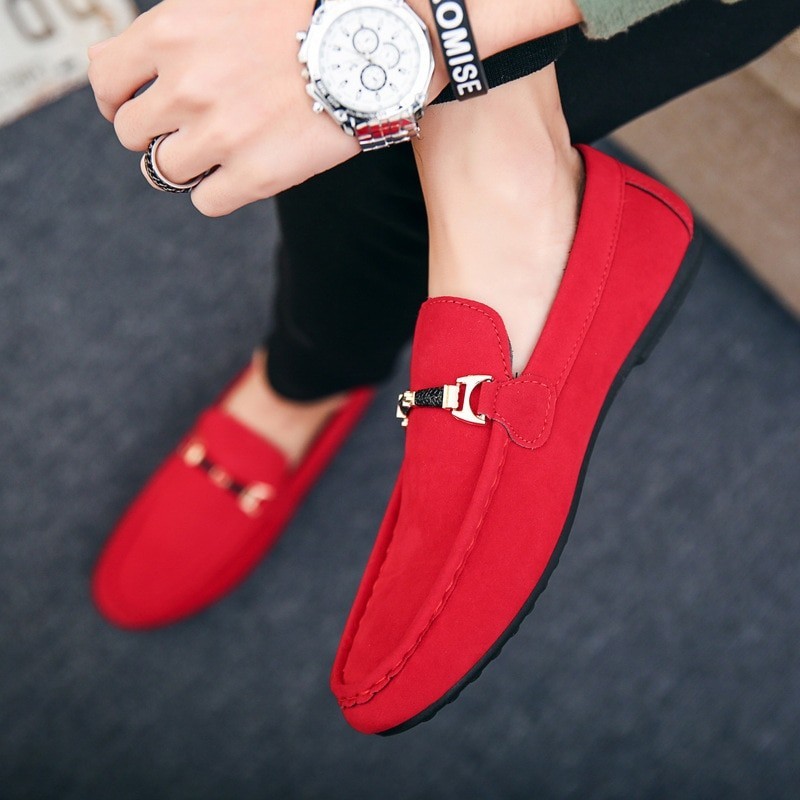 Trendy leather slip-on shoes - non-slip loafers - with metal decorationShoes