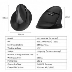 Delux M618Mini GX - 2.4GHz - 6 buttons - wireless mouse - vertical - ergonomic - USBMouses