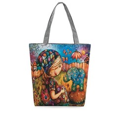 Classic handbag with zipper - single shoulder strap - print with flowers / owlsHandbags