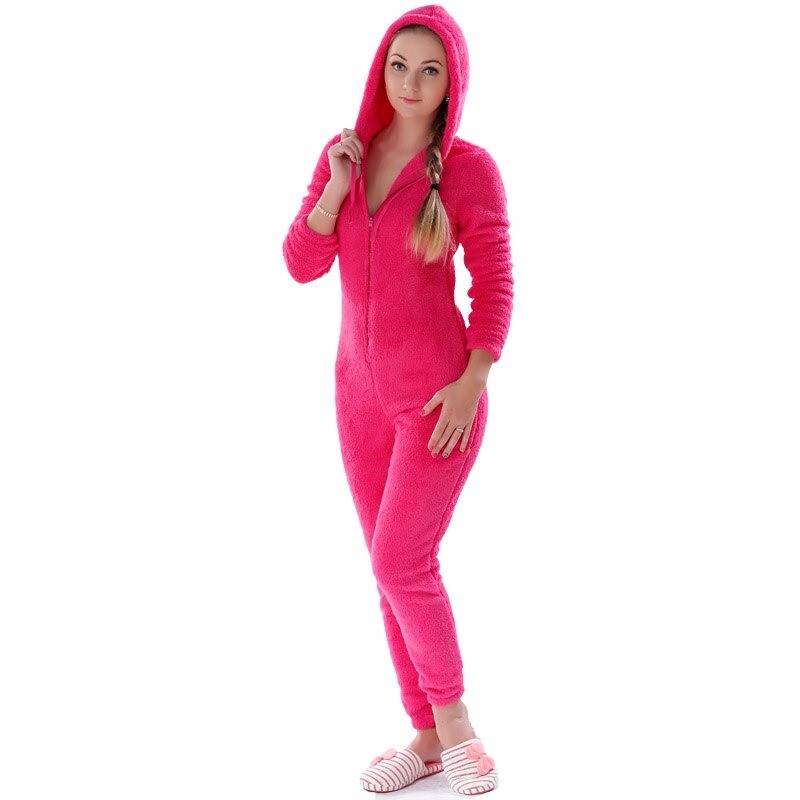 One piece pyjama - fluffy fleece warm jumpsuit - with hood / zipperLingerie
