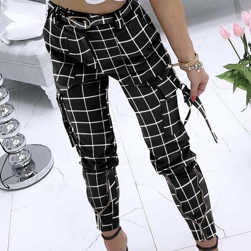 Fashionable slim pants - with zippers / pockets / beltPants